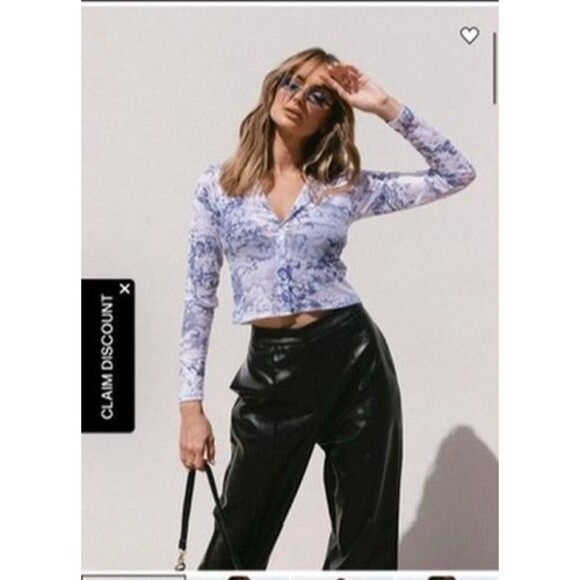 MOTEL KELLY SHIRT 20'S CHERUB WHITE BLUE long sleeve CROP top blouse S - Picture 1 of 11